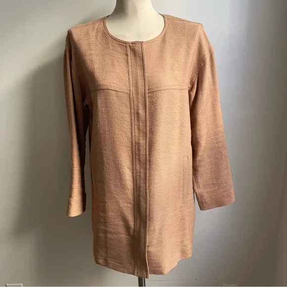 Vintage 90s DKNY Donna Karan Made In Italy Linen Blend Zip Jacket Beige Medium - Picture 2 of 10